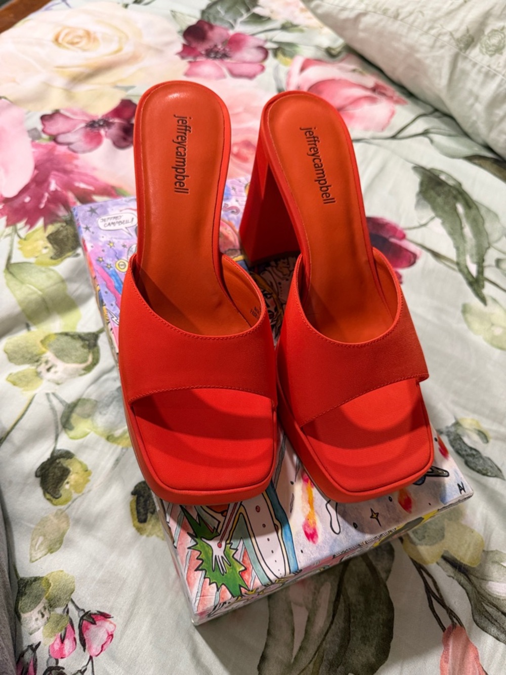 Jeffrey Campbell Bright Red Open-Toe Slide Heels